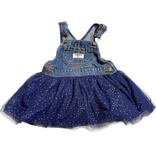 OshKosh B'gosh Denim Overall Dress with Navy Tulle Skirt Toddler Size 18M