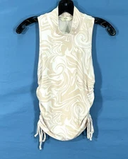 ENTRO Nude/White PSYCHEDELIC SWIRL Soft Knit TIED/GATHERED SIDES Tank Top Sz XS