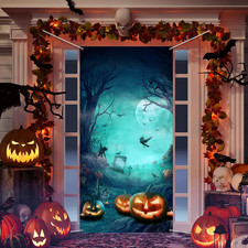 Halloween Decorations Horror Moon Night Pumpkins Bat Front Door Cover 71"X35"