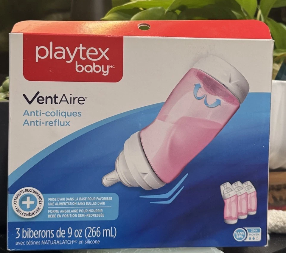 Playtex Baby Vent Aire Paquete de 3 Biberones Completos Tummy Comfort Baby Rosa 9 0z Foto 2 de 3