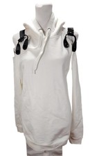 MOSCHINO COUTURE WHITE HARNESS COLD SHOULDER HOODIE SWEATSHIRT SIZE : Medium