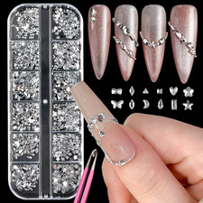 12 Grids Silver Nail Rhinestones Charms and Gems for Nails Accessories for Nail