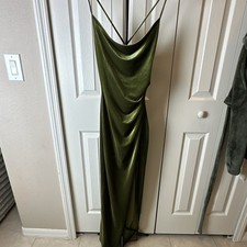 Windsor Green Solid Slip Maxi Dress Cowl Neck Strappy Sleeveless Long Size S