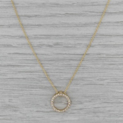 New Roberto Coin Tiny Treasures Diamond Circle Pendant Necklace 18k Gold 16''-18''