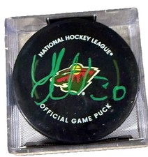 JESPER WALLSTEDT signed (MINNESOTA WILD) Game hockey puck BECKETT BAS AC93095