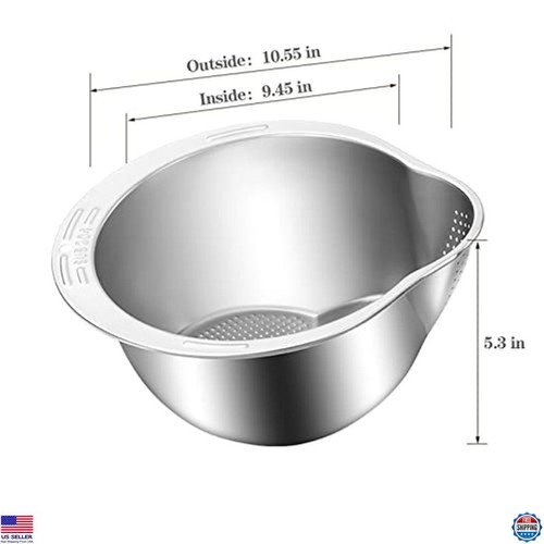 4-in-1 Rice Washer Strainer Bowl, Stainless Steel Colander for Fruits & Veggies - Afbeelding 2 van 6