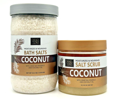 2PC Dead Sea Collection Coconut Bath Salts + Mineral Salt Scrub Set