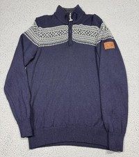 Dale Of Norway Wool Sweater Mens Medium Blue 1/4 Zip Mock Neck Ski Pullover