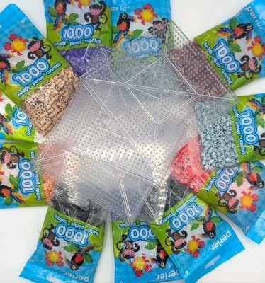 NEW Lot of 11 PERLER BEADS & 5 BOARDS Iris Tan Cranapple Mist Red Grape & More