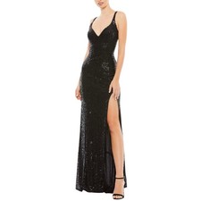 Mac Duggal 26443 Black Evening Gown Sequined Scoop Back Column Dress Size 12