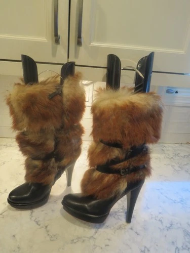 Ugg Foxley platform black sheep skin fur leather high fashion boots size 10