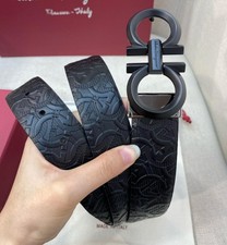Ferragamo Cinturón Hombre Reversible Negro/Azul Ancho:3.5cm/1.38in
