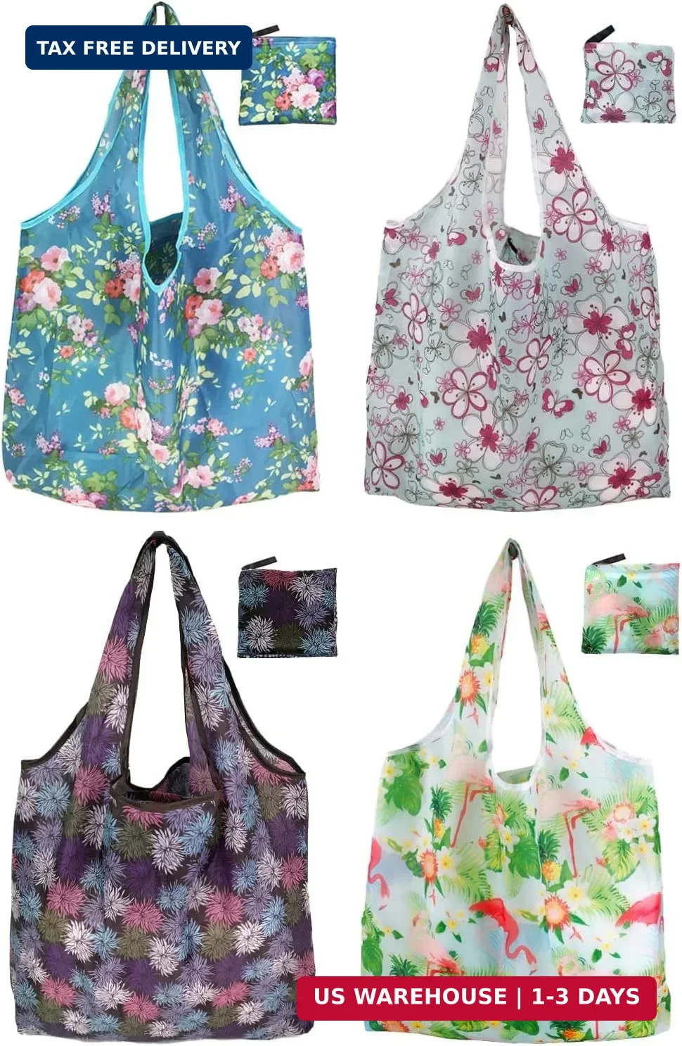 Grocery Reusable Shopping Bags, 4 Pack 50Lbs Foldable Large Washable Market Bags