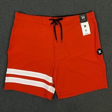 Tabla de natación corta Hurley Block Party 18" para hombre 34 roja de secado rápido elástica nueva con etiquetas