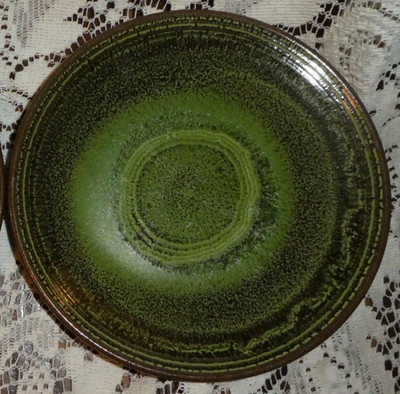 Mid Century MC NS Nittsjo Sweden Forest Green Ridges Plate Swedish Pottery SO