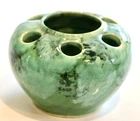 MCM Green Marbled Pottery Flower Frog Vase 7 Hole Mid Century Modern Mccoy style
