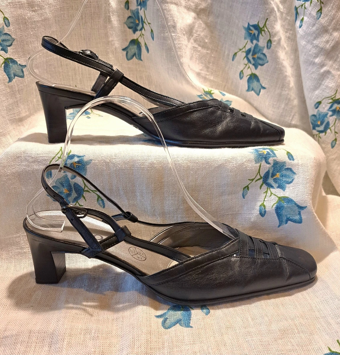 Gabor VGC women s black leather closed toe strappy heeled slingbacks size 4