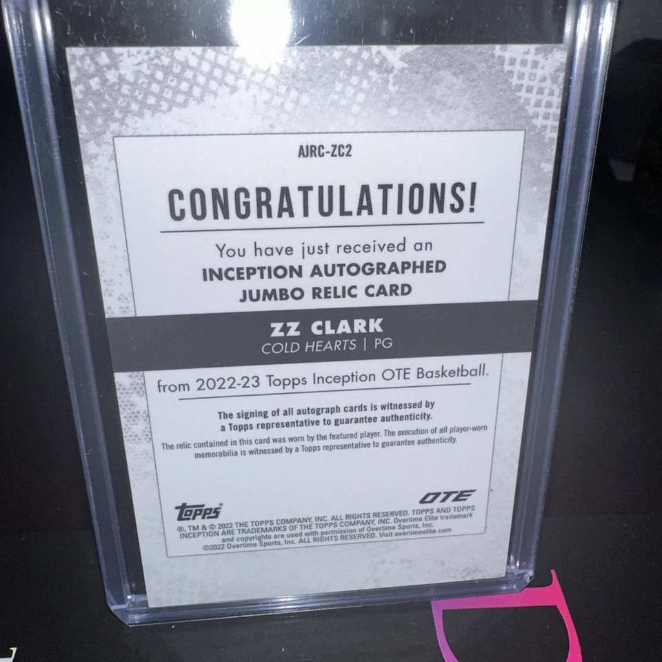 2022-23 ZZ Clark Topps Inception Overtime Elite Rookie Auto Jumbo Relic 23/ 99 - Image 2 of 2