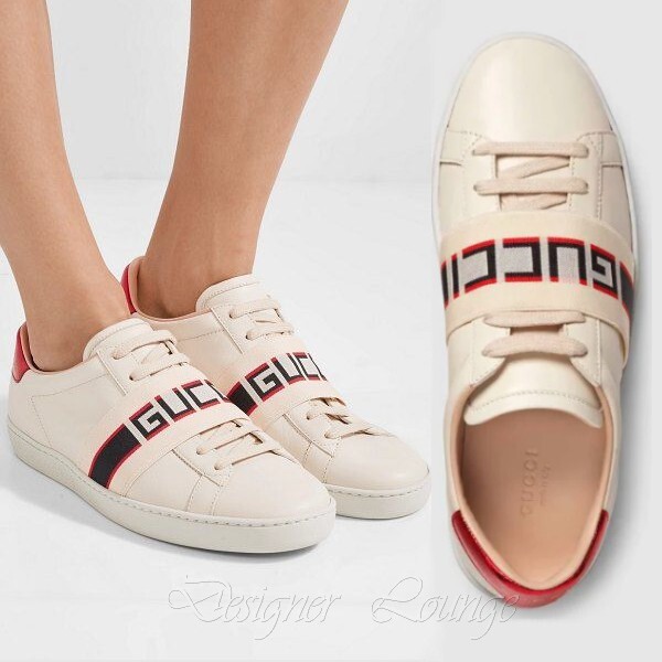 NEW GUCCI ACE Jacquard Logo EU 37.5 Ivory Leather Women&#039;s eBay