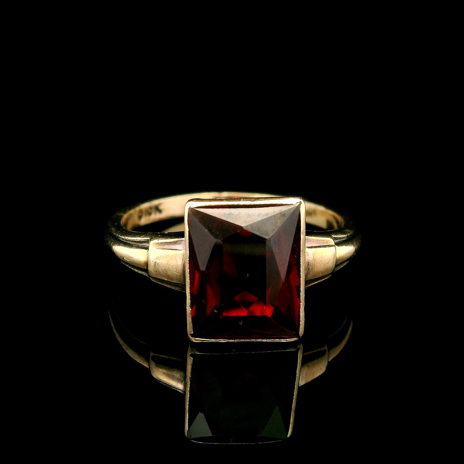 Antique 10k Yellow Gold Rectangular Synthetic Rub… - image 3