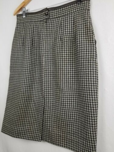 Vtg Burberrys Skirt Womens 6/8 Brown Ivory Glen Plaid Wool Leather Trim Pencil - Picture 7 of 11