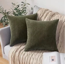 MIULEE Pack of 2 Corduroy Soft Soild Square Throw Pillow Covers Olive Green Soft