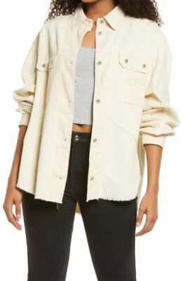 THREAD & SUPPLY L91106 Womens Ecru Frayed Corduroy Shirt Jacket Size S