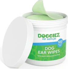 - Dog Ear Cleaner Wipes with Aloe Vera and Eucalyptus (100 Count) Ear Treatme...