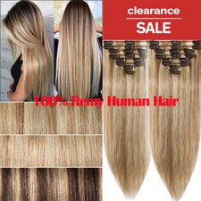 Clip In Human Hair Extensions Remy Level Black Brown Blonde 7/8PCS Full Head US