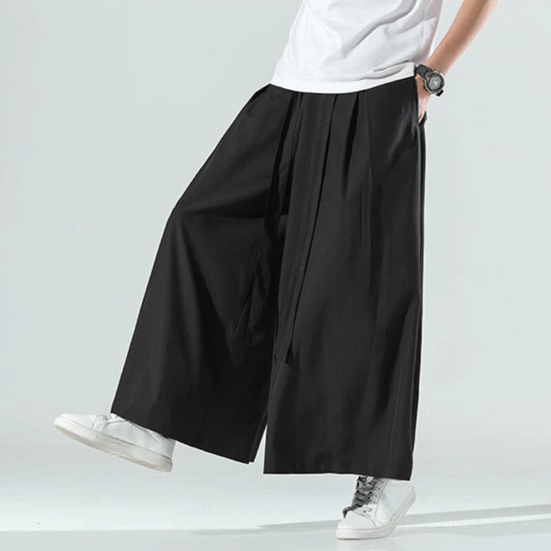 Pantalons Pour Hommes Japonais Large Jambe Décontractés Amples Ethniques Vintage - Photo 4/4