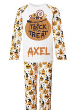 PERSONALISED HALLOWEEN PYJAMAS -PUMPKIN TRICK OR TREAT DESIGN KIDS HALLOWEEN PJS