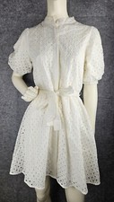 New Nine West Eyelet Puff Sleeve Dress, Lined, Belted Size XS