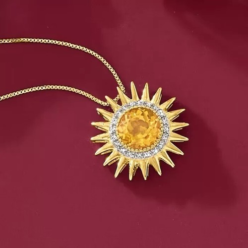 Colgante de 2 quilates creado en laboratorio citrino para mujer con flores de sol fiesta enchapado en oro de 14 quilates - Imagen 4 de 5