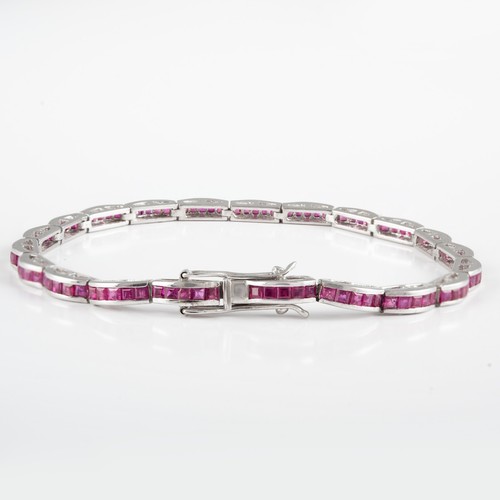 Natural Ruby Solid 925 Silver Tennis Charm Link Bracelet Women Jewelry Gift - Picture 2 of 4