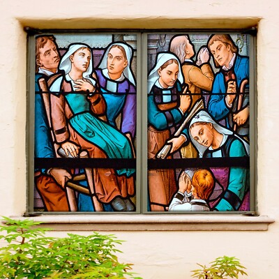 3D People 1834NAO Window Film Print Sticker Cling Stained Glass UV Block Fa
