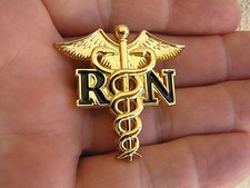 RN REGISTERED NURSE PIN GOLD LOGO LAPEL Medical DISCOUNT AVAIL  Caduceus Badge