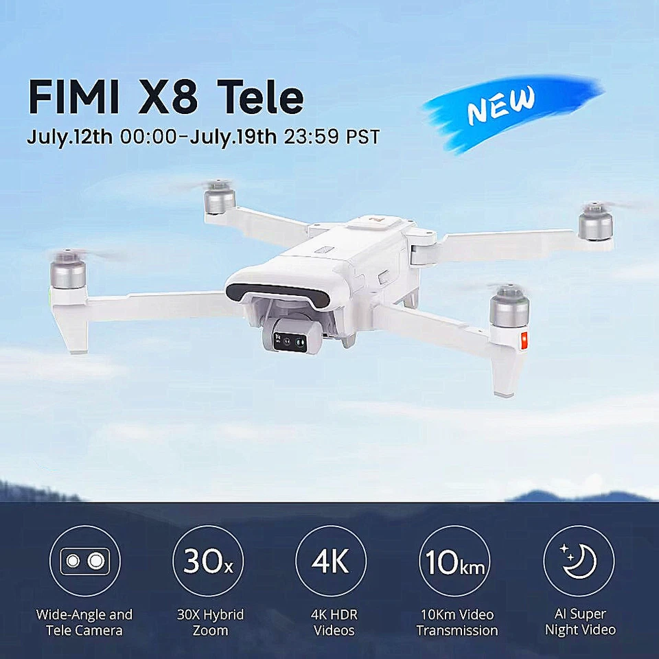FIMI X8 Tele Max Drone Wide-Angle Tele Camera 30x Hybrid Zoom 4K60fps Quadcopter - Image 2 of 4