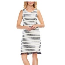 Vince Camuto Womens Striped Fringe Tassel Trim Sleeveless Knit Short Dress S, M