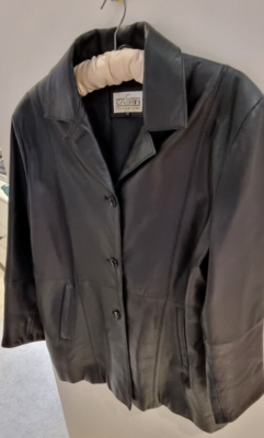 Cabrini Silver Line Size 46 Black Lamb Leather Jacket with