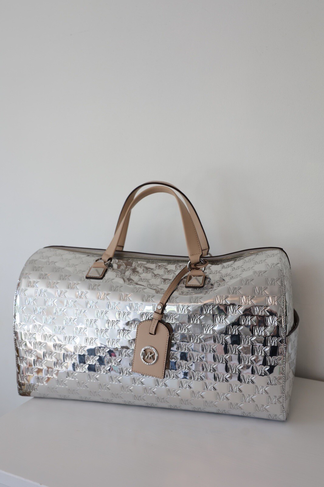 Michael Kors Grayson XL Logo Embossed Patent Weekender Bag $598 