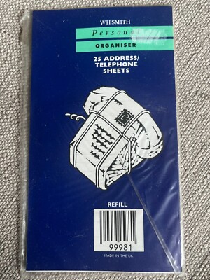  Vintage 90er ~ W H Smith persönlicher Organizer Adresse & Telefonblätter Nachfüllpackung