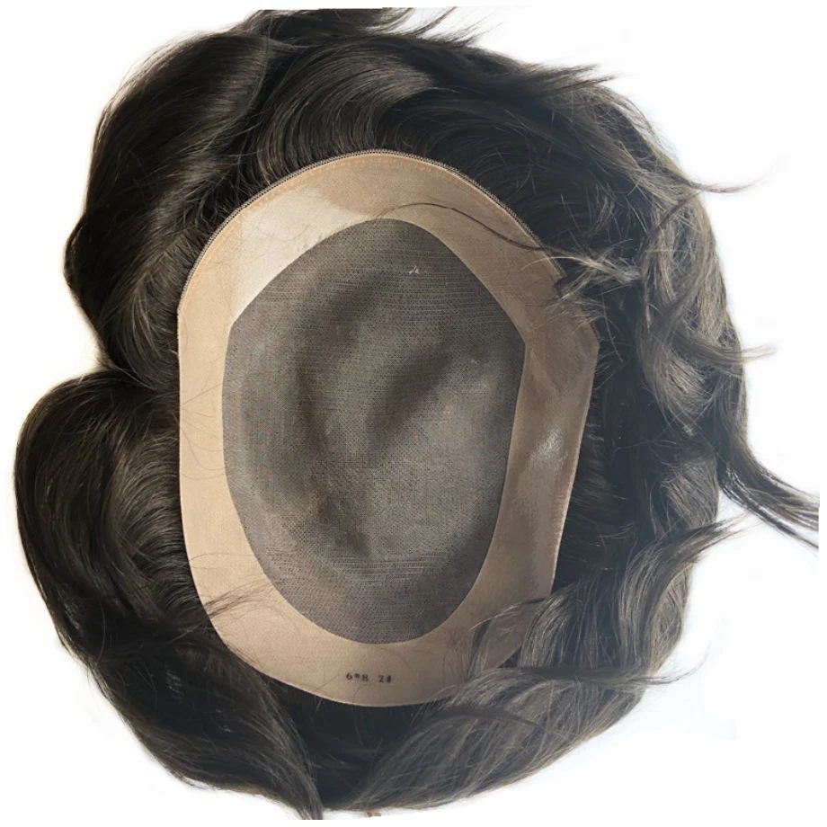 Sistema de reemplazo de cabello humano duradero para hombre Pieza para el cabello fino mono poli piel toupee Foto 3 de 4