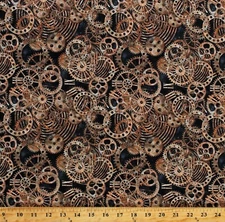 Cotton Clocks Gears Vintage-Look Steampunk Fabric Print by the Yard D784.79