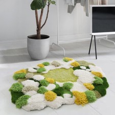 Tapis 3D laine fait main, mousse et lichen en relief, déco chambre séjour salon