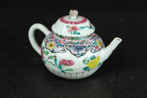 Famille rose lotus leafs teapot antique chinese porcelain Qing 18thC good cond. - Picture 15 of 15