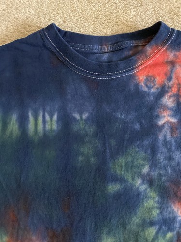 Hanes Boys Navy Blue Green Red Tie Dye Short Sleeve Shirt 6 - Picture 7 of 10