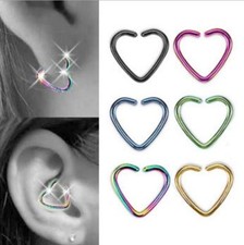 Surgical Steel Heart Ring Piercing Hoop Helix Cartilage Tragus Daith Earring UK