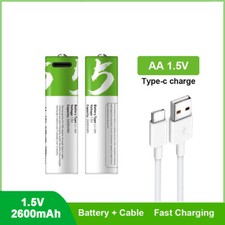 USB AA Lithium ion Rechargeable Battery 1.5V Fast Charger Type C Cable 2600mah