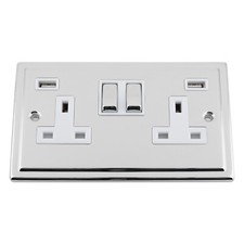 A5 Products POLISHED CHROME Trimline USB Socket 2 Gang 3.1A