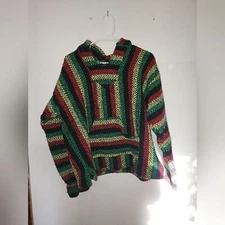 Striped Knit Rasta Hoodie | Black Green Yellow Red | S/M | Unisex